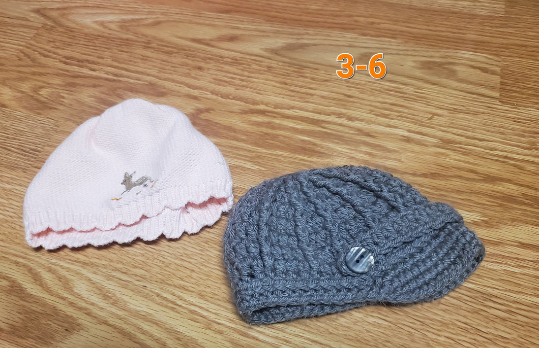 2 infant hats pink and grey - 3-6m