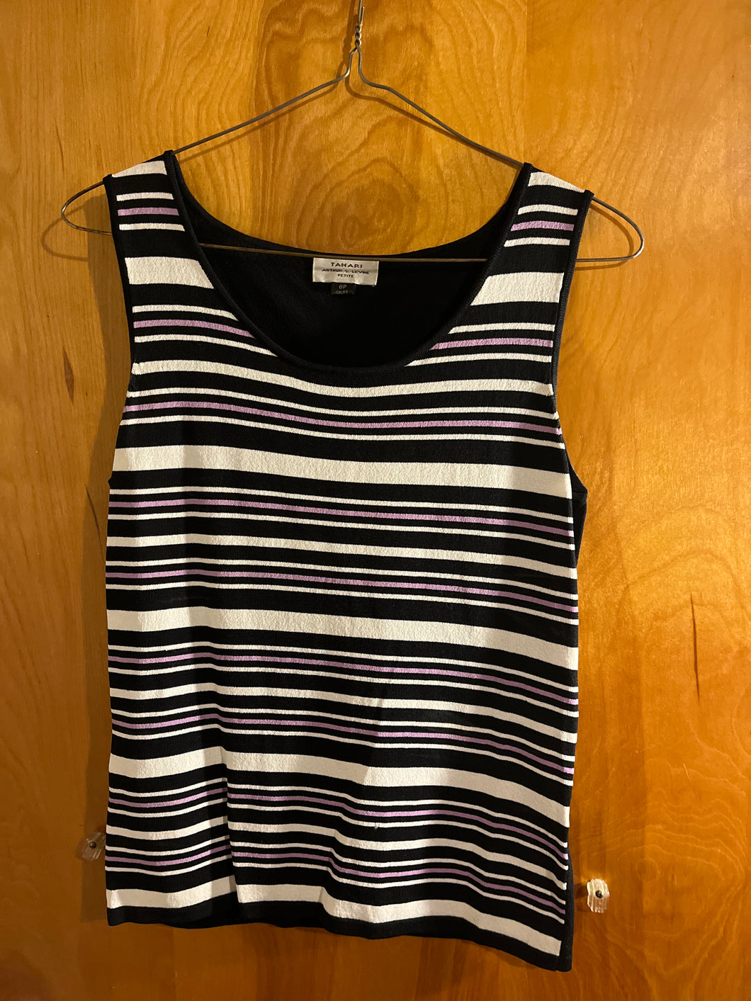 Tahari sleeveless stripes black white purp - size Women S (4-6)