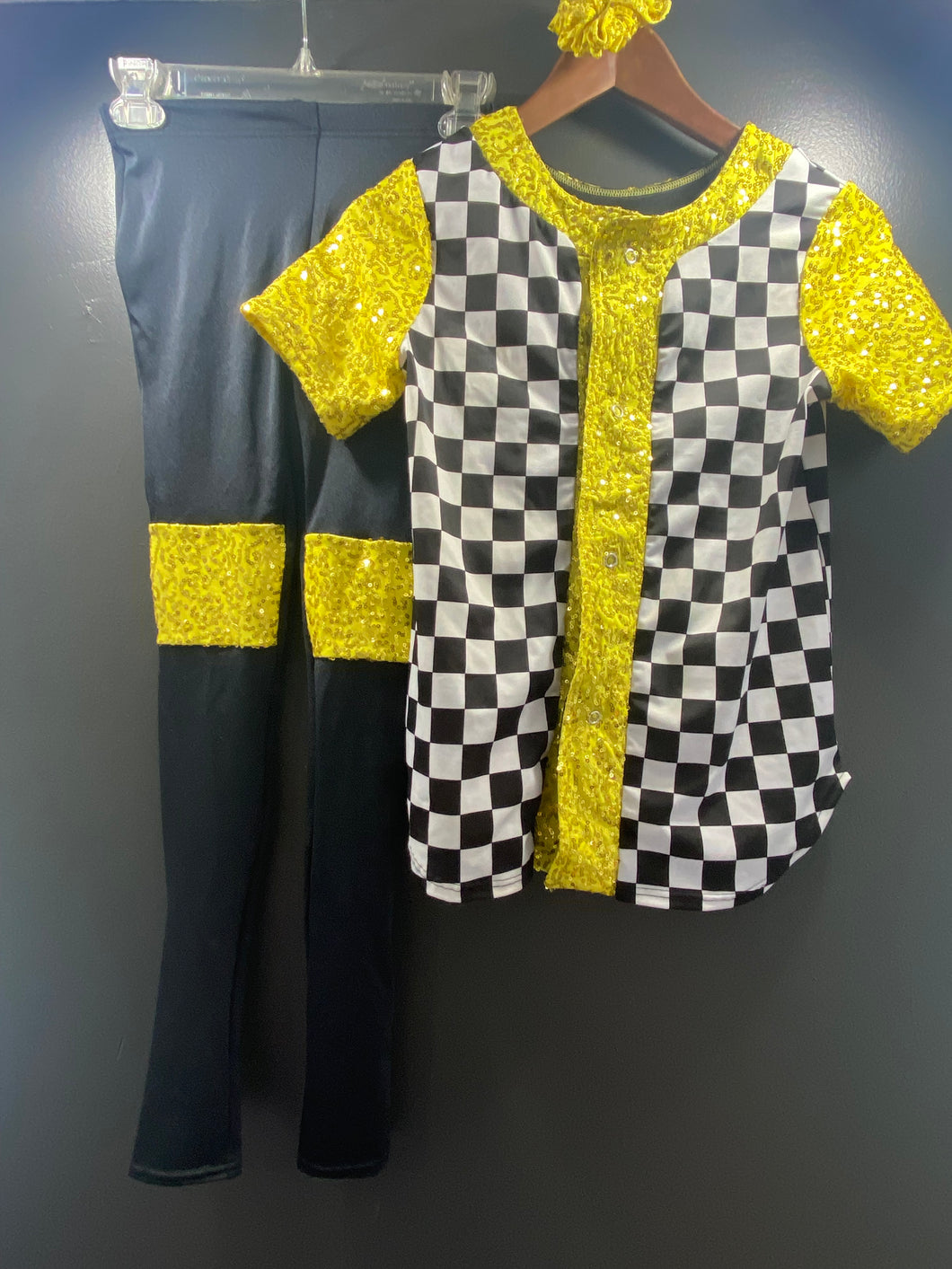 Dance Costume Size 8 Checkered/ gold sequin - size Kids 8