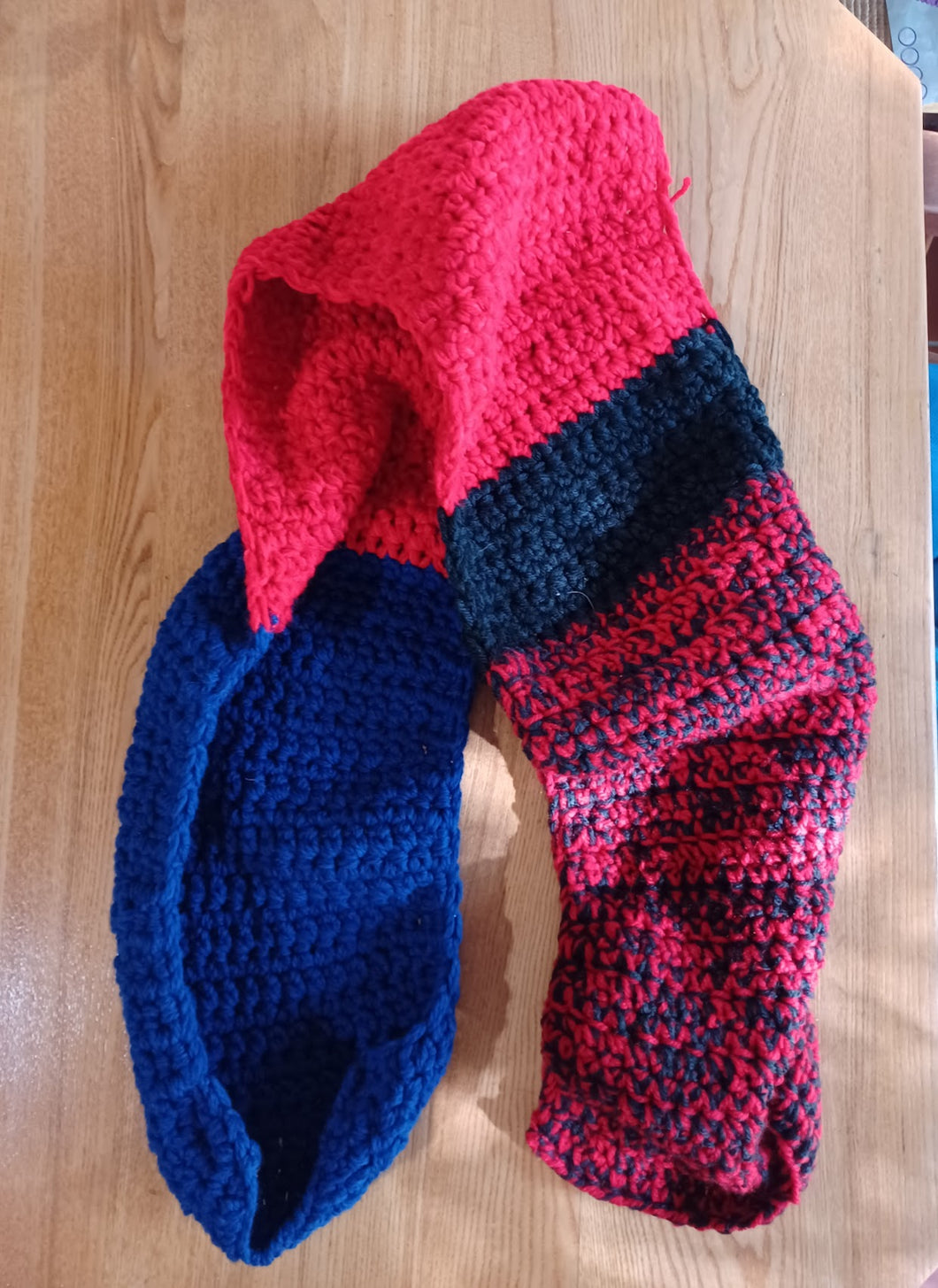 Crochet Scarf NEW Red Blue Black Scarf