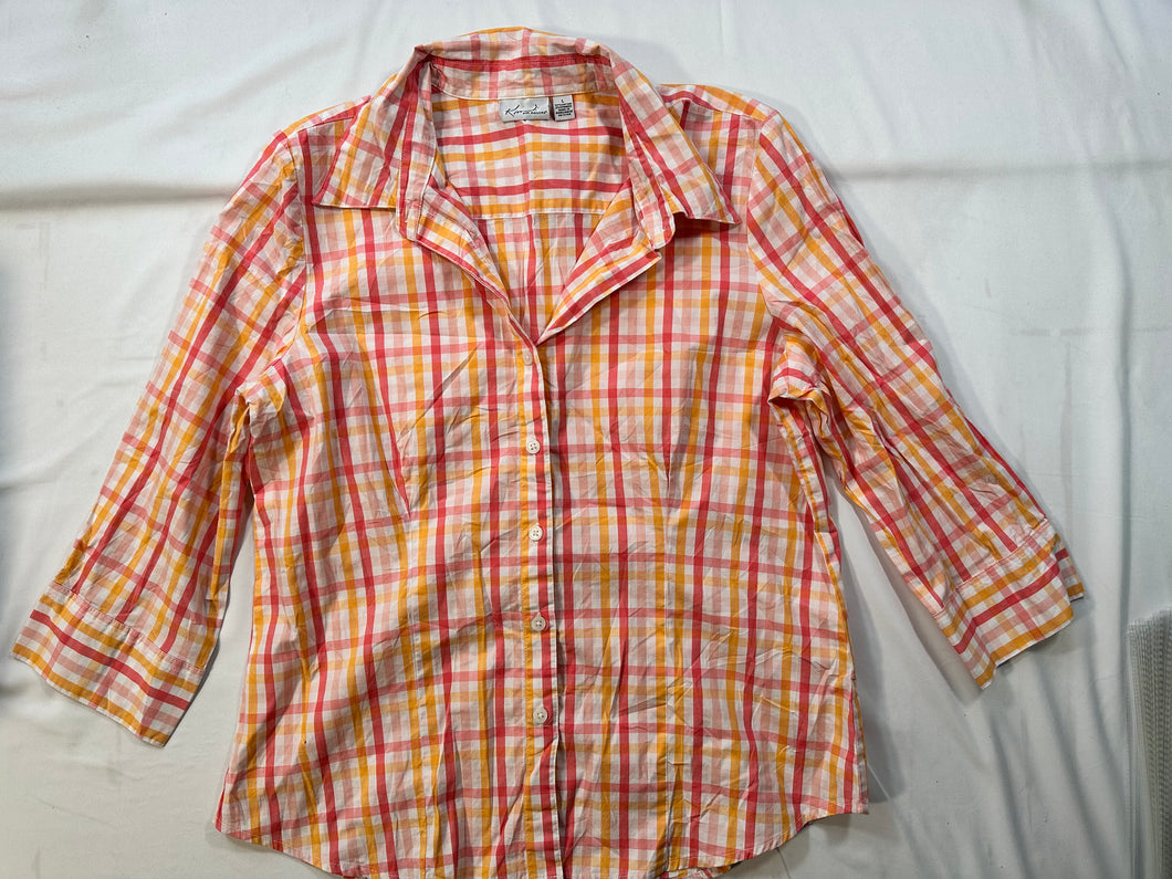 Kim Rodgers (291) Orange/pink plaid shirt - size Women L (12)