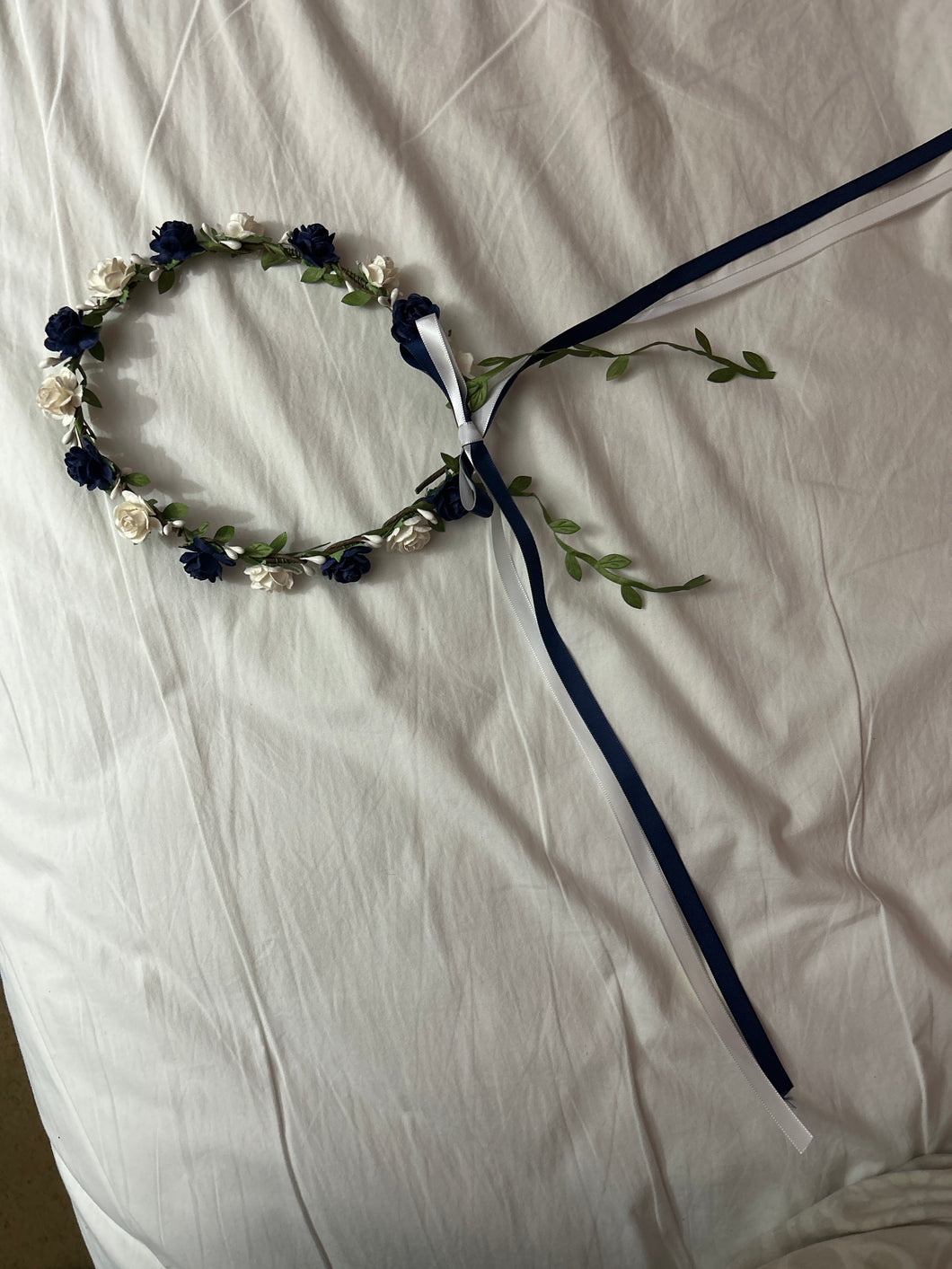 Girls Flower Crown Navy and White