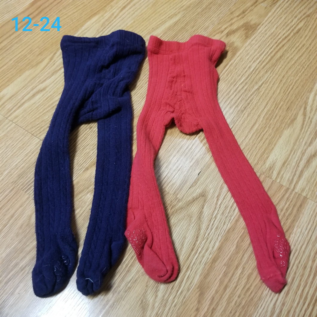 2 winter tights blue and red - 12-24m - size 12-18 Months