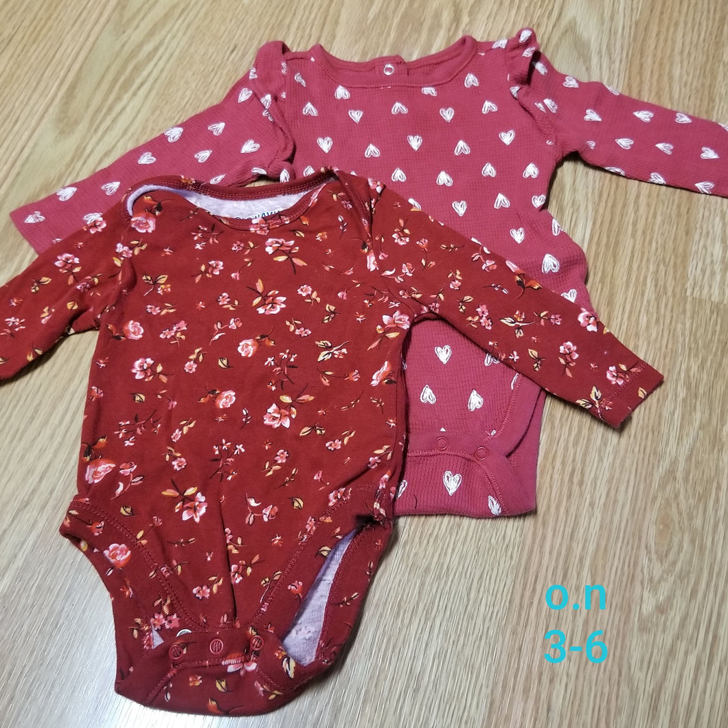 2 l/s onesies - red/pink Old Navy - size 3-6 Months