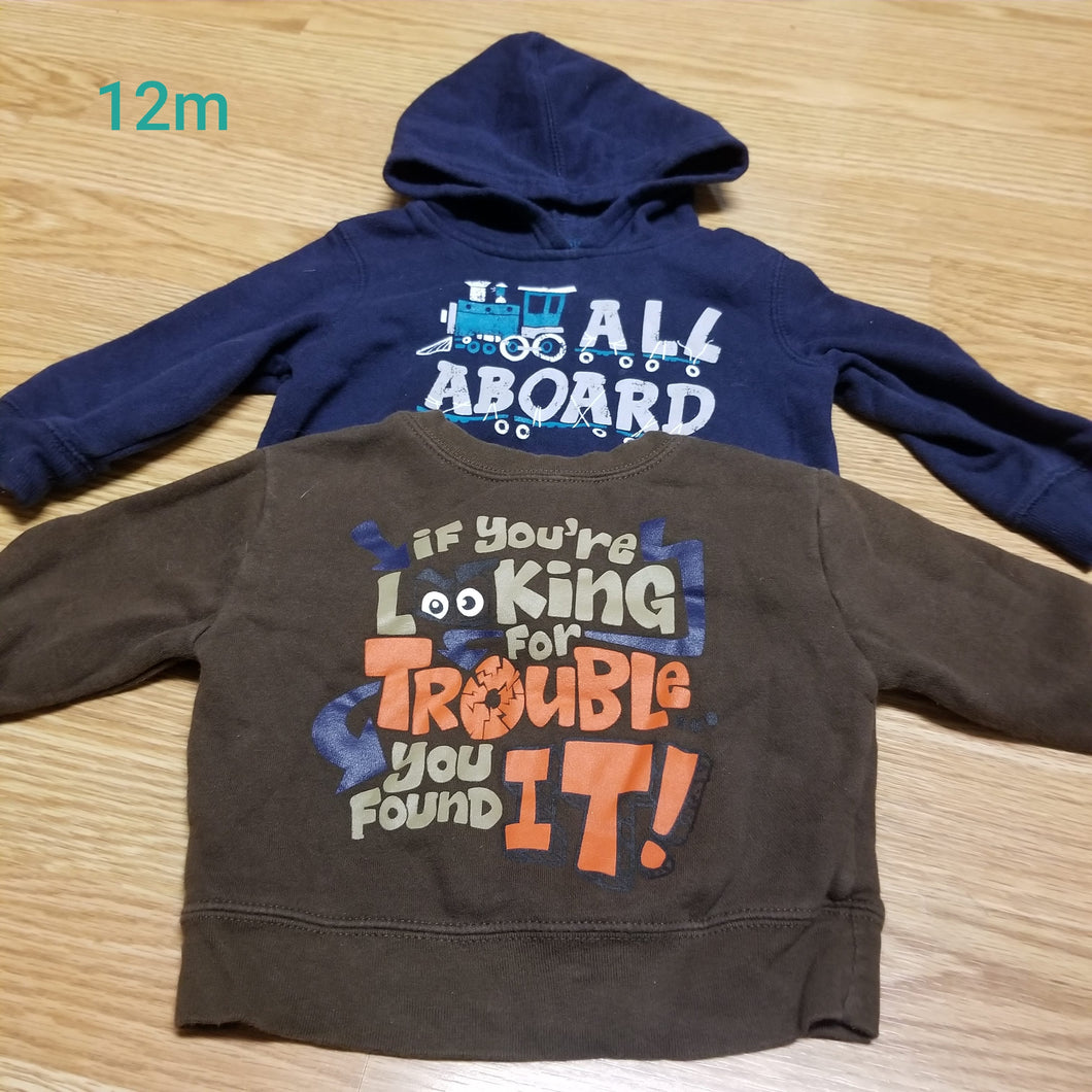 2 sweatshirts grey and blue - size 12-18 Months