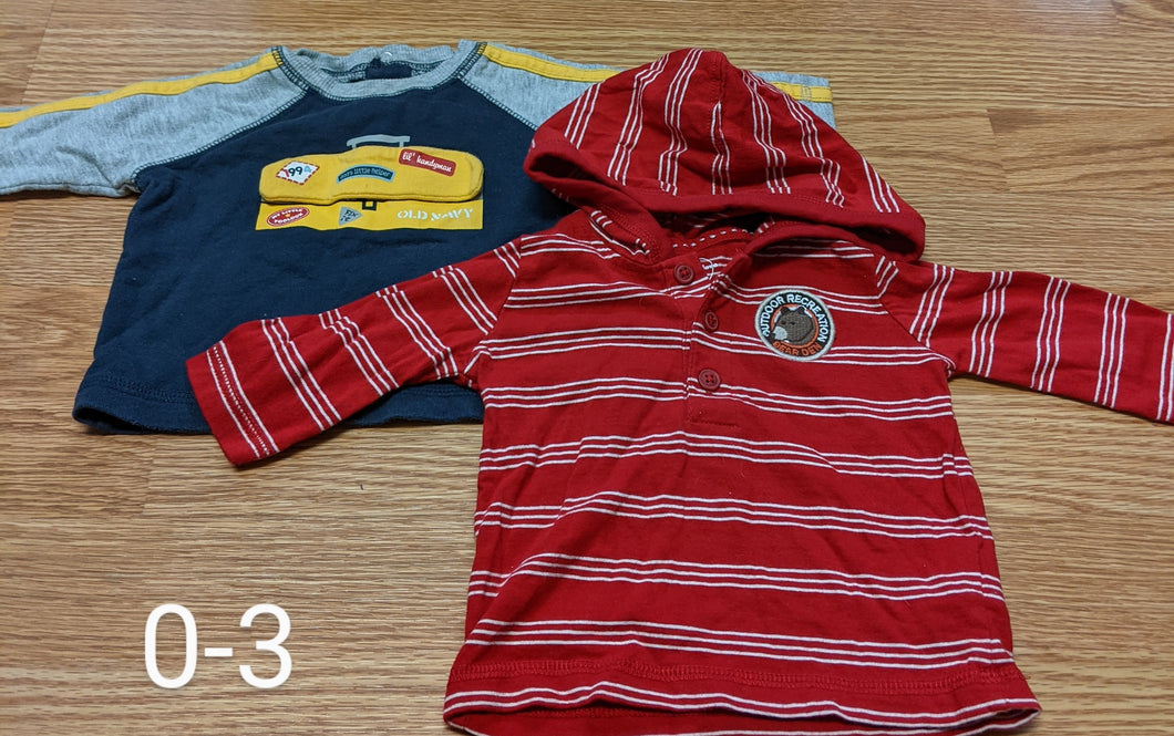 2 l/s shirts luggage/stripe - size 0-3 Months