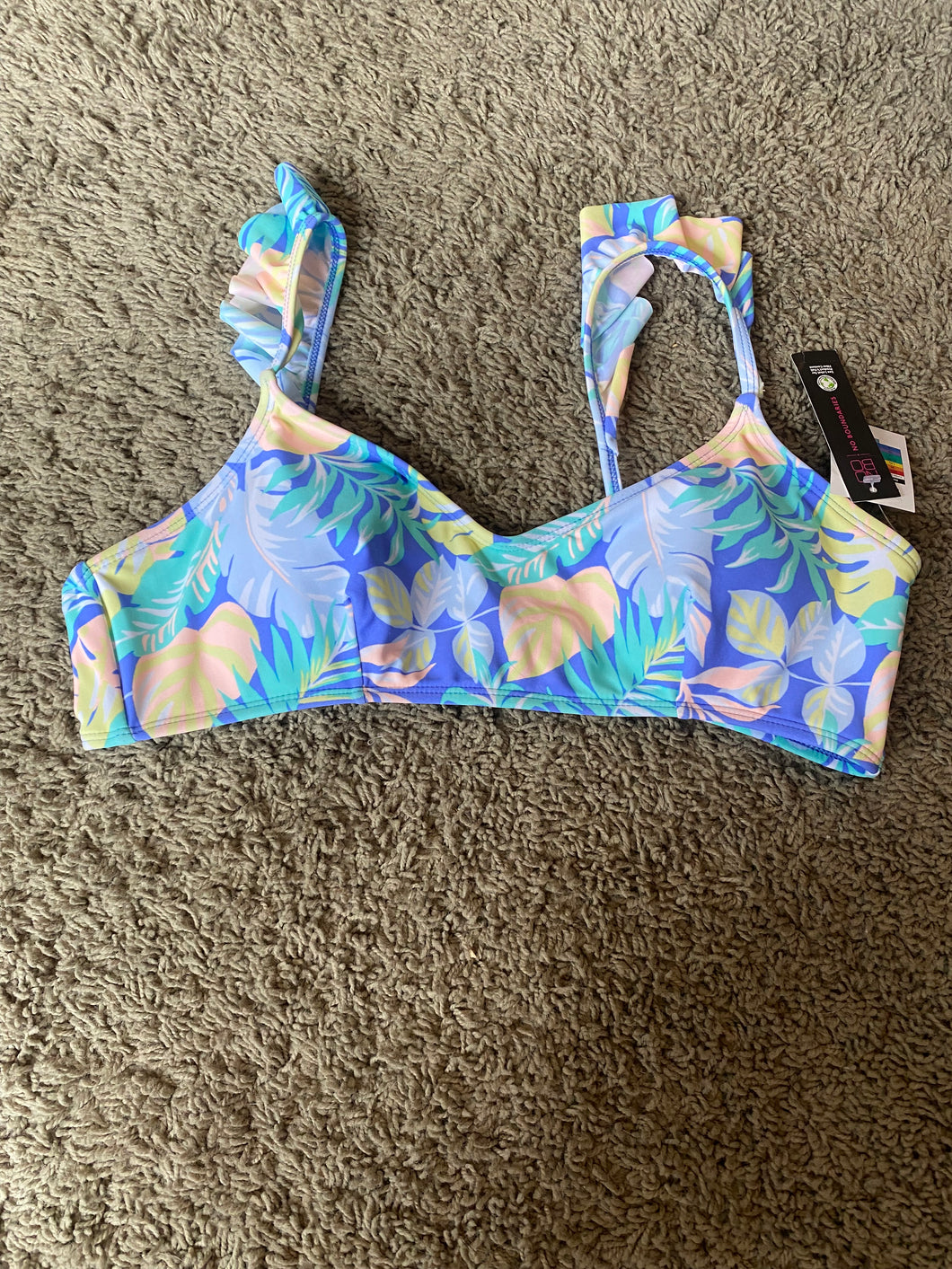 No Boundries light blue Flower bikini top NWT - size Junior Girls L (11-13)