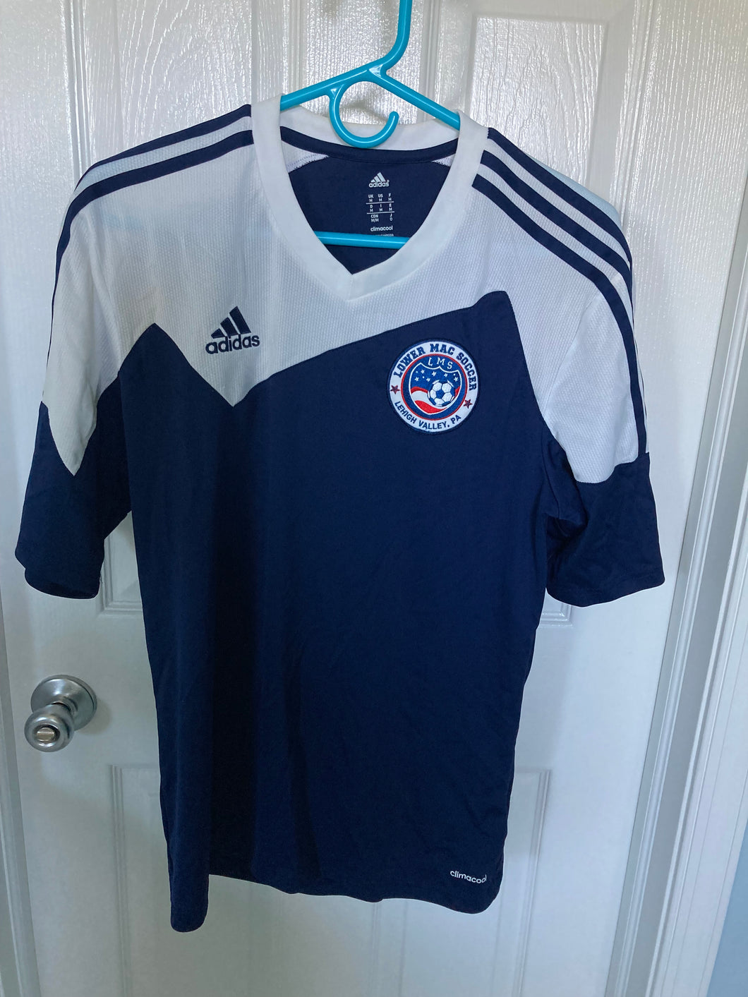 Lower Mac Soccer #17 Tee LMYA blue white jersey - size Mens M