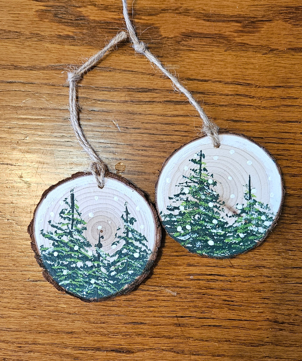 Christmas ornaments Handpainted wood, 2pc