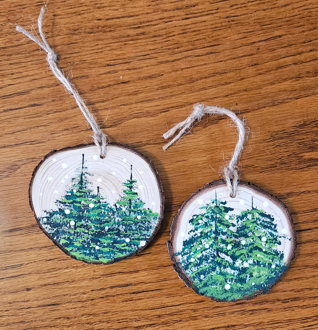 Christmas ornaments Handpainted wood, 2pc