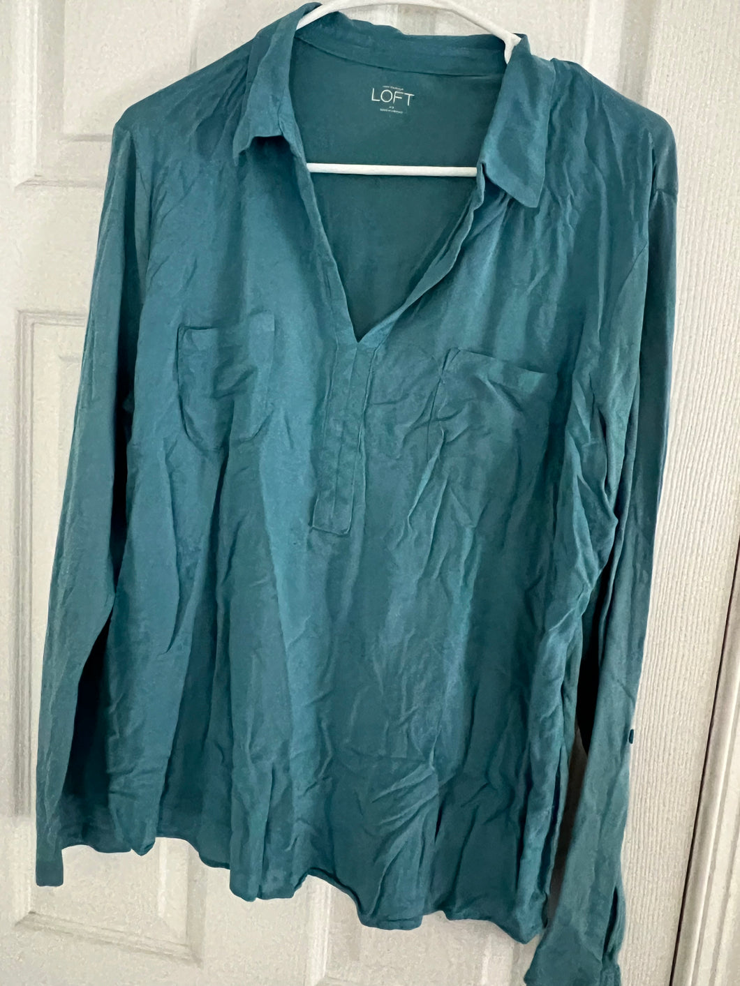 ANN TAYLOR LOFT SHIRT BLUE LONG SLEEVE - size Women L (12)