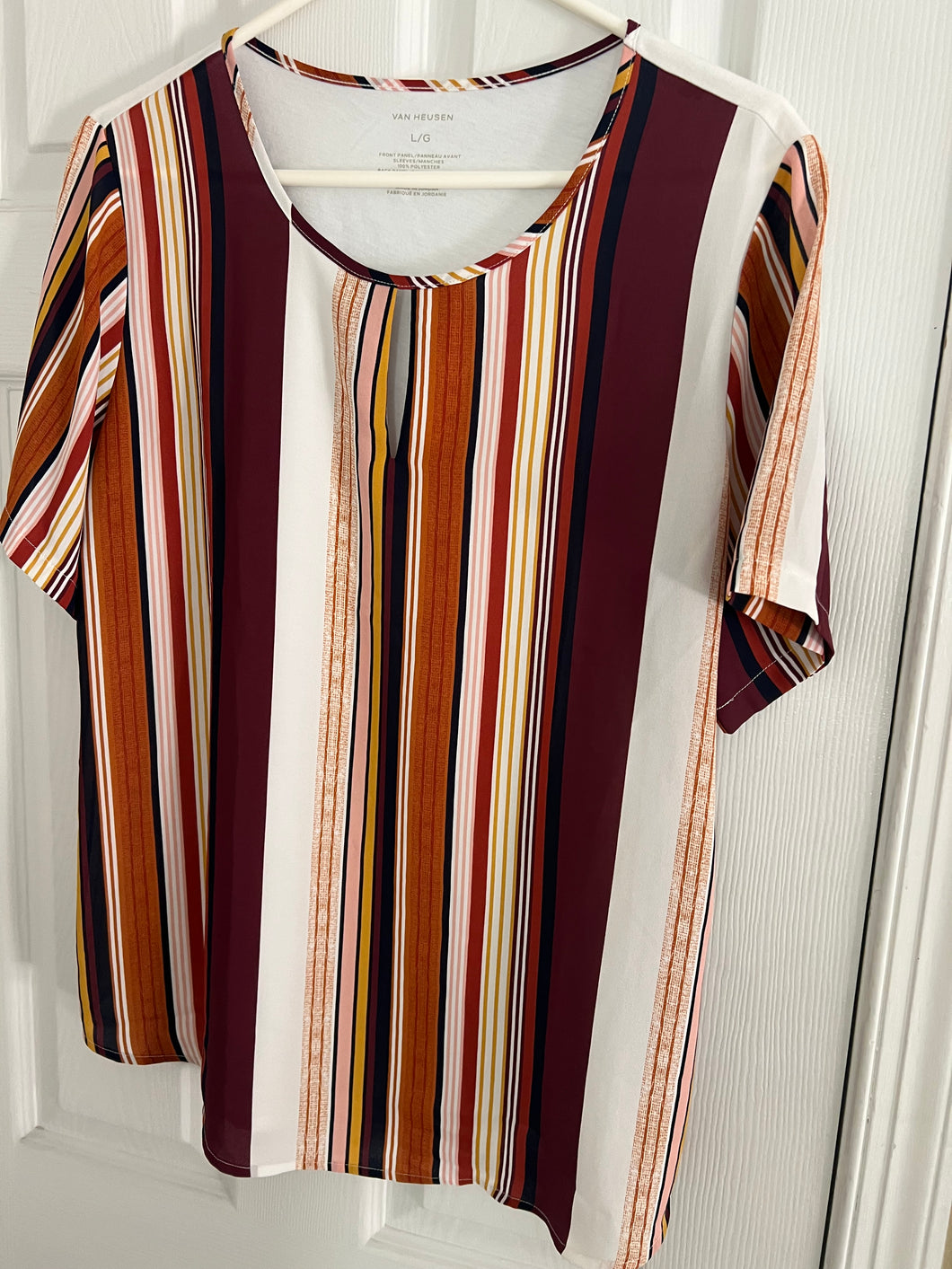 VAN HEUSEN SHIRT SHORT SLV MULTI STRIPED - size Women L (12)