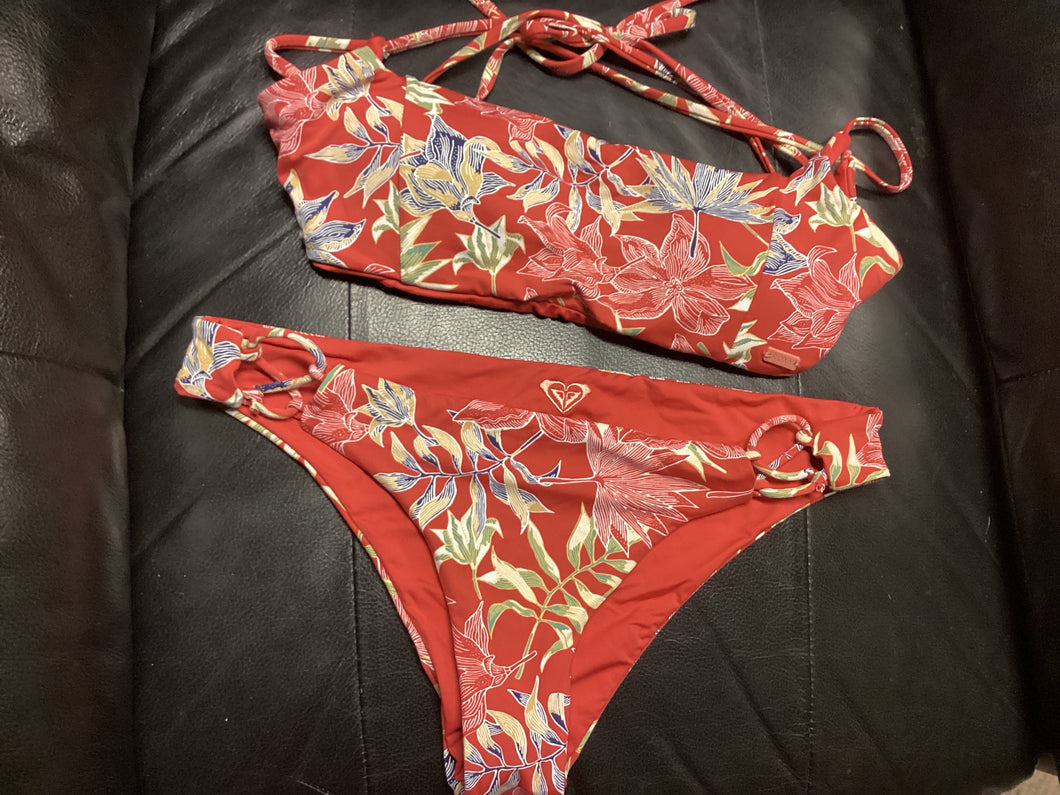 Roxy Bikini red floral - size Junior Girls M (7-9)