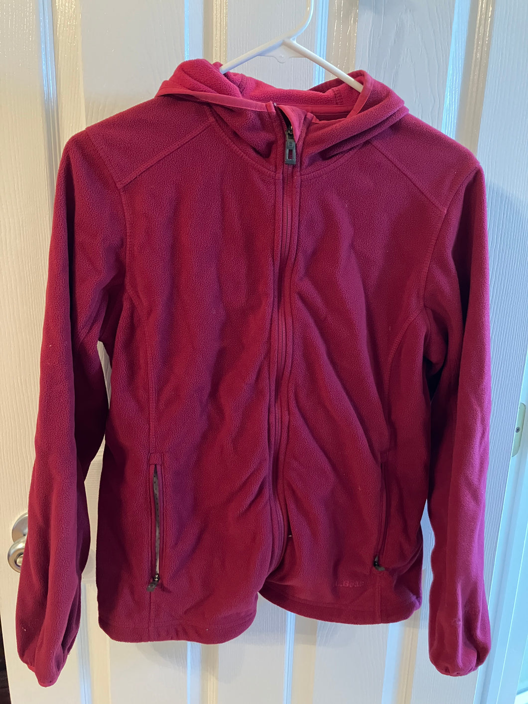 LLBean fleece zip up hoodie pockets cranberry - size Women XS (0-2)