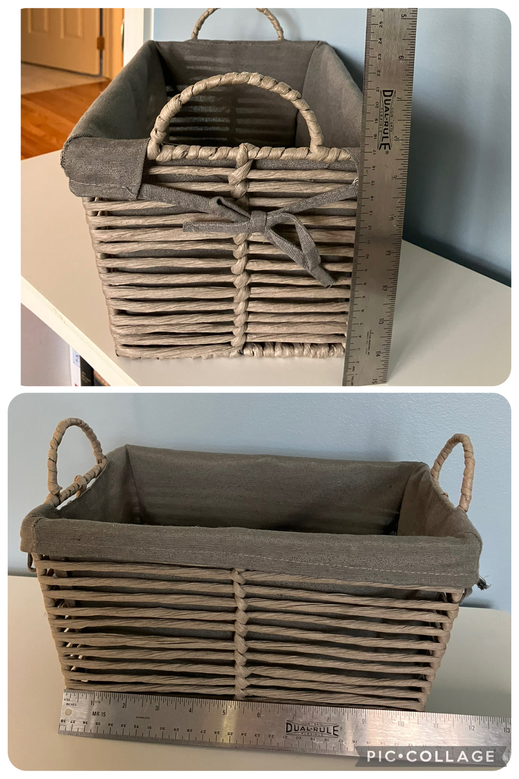 Small lined basket Cute light gray w bow