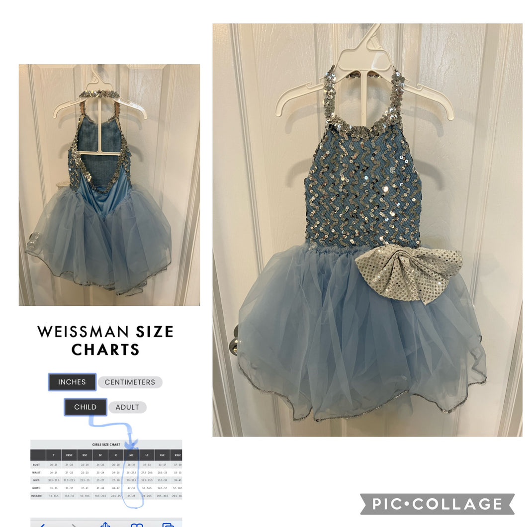 Weissman Dance Costume Blue silver sequins bow - size 4T/4