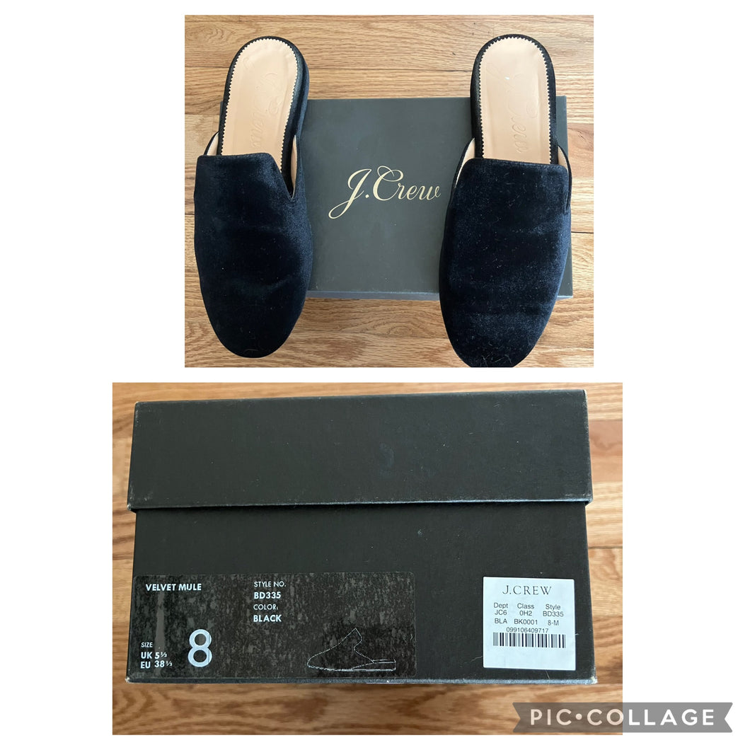 J Crew Velvet Mule Slides in black - size Shoes-Womens 8