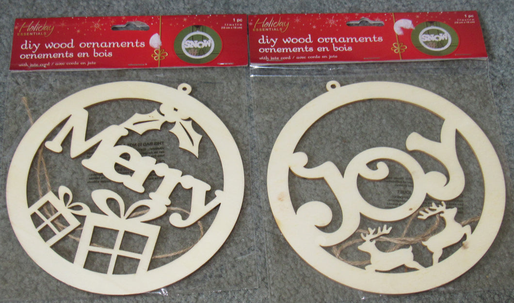 2 NEW DIY Wood Ornaments-Joy & Merry