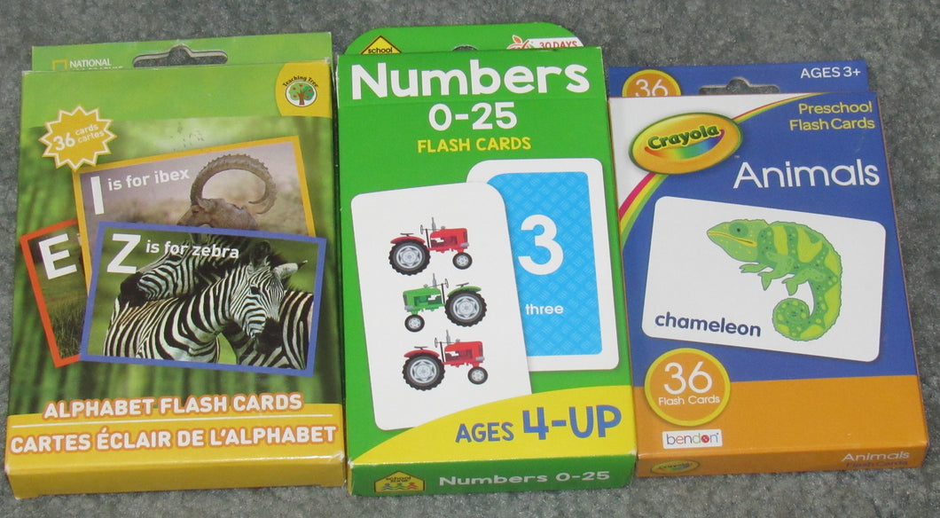 3 Sets of Flashcards Numbers, Animals