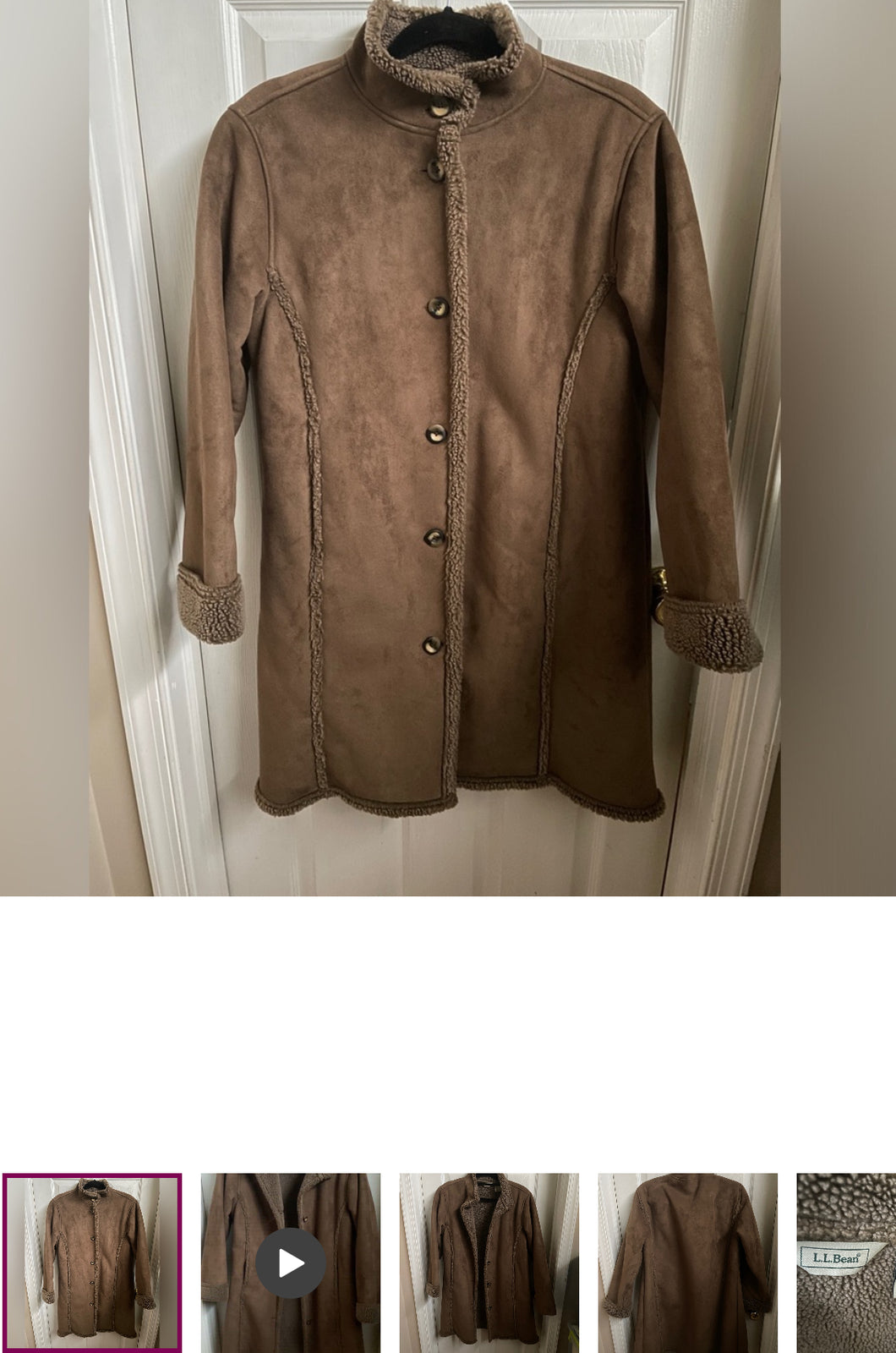 Ll Bean fleece lined Suede button jacket - size Women M (8-10)
