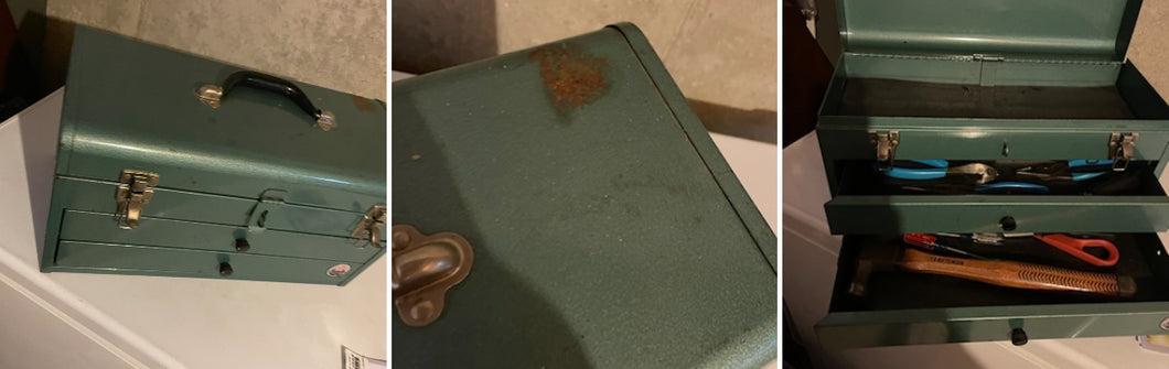 Metal tool box teal TOP LID HAS STAIN/spot