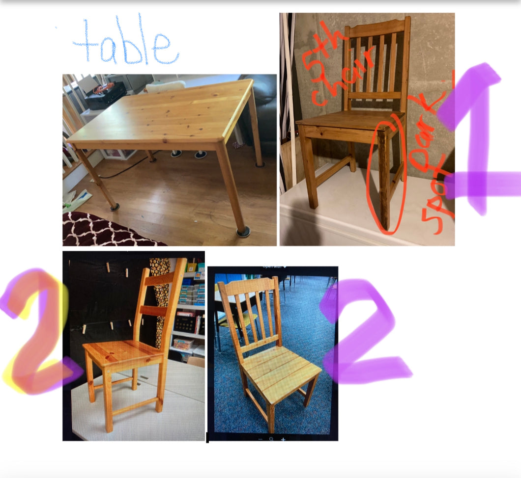 IKEA table + 5 chairs see worn use on top