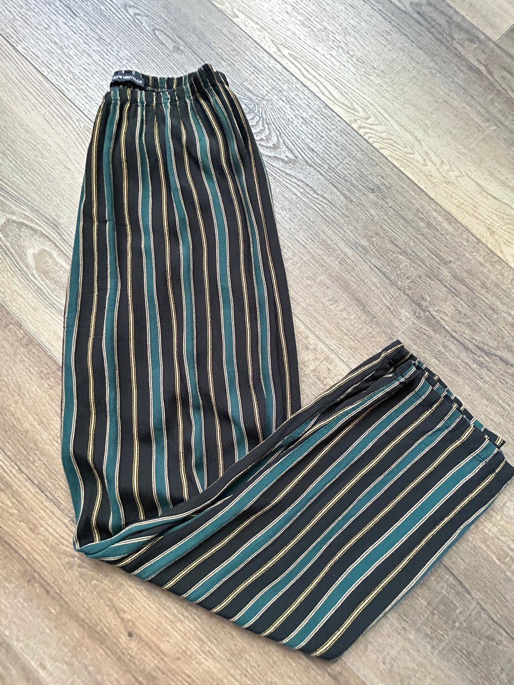 Wide leg pants Black/green gold stripe - size Junior Girls XS (0-1)