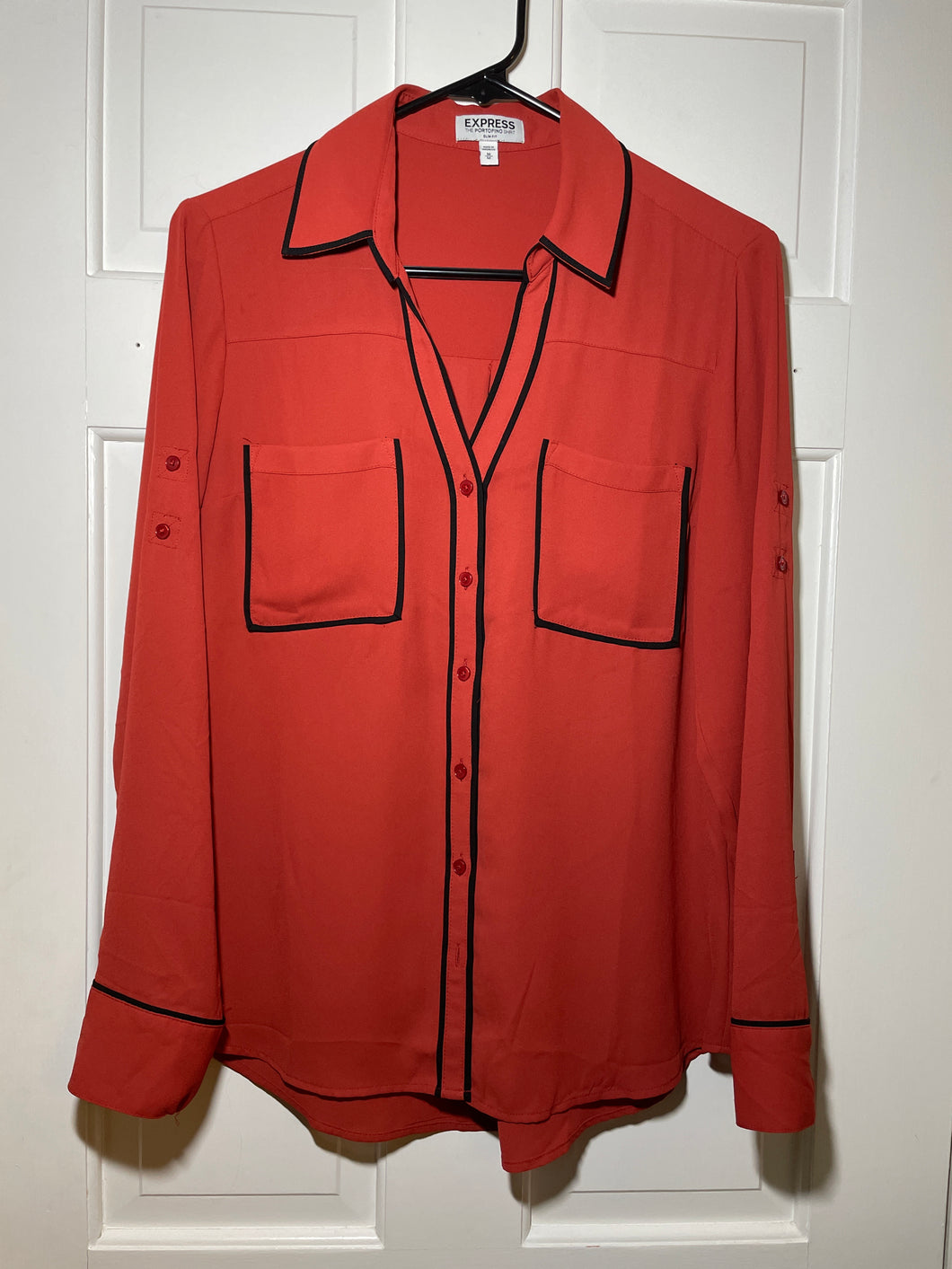Express Portofino Shirt Red / Black Blouse - size Women M (8-10)