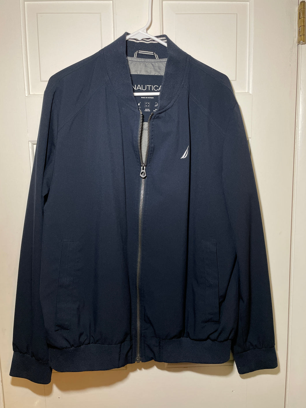 Nautica Blue Windbreaker Front / Inside Pockets - size Mens L