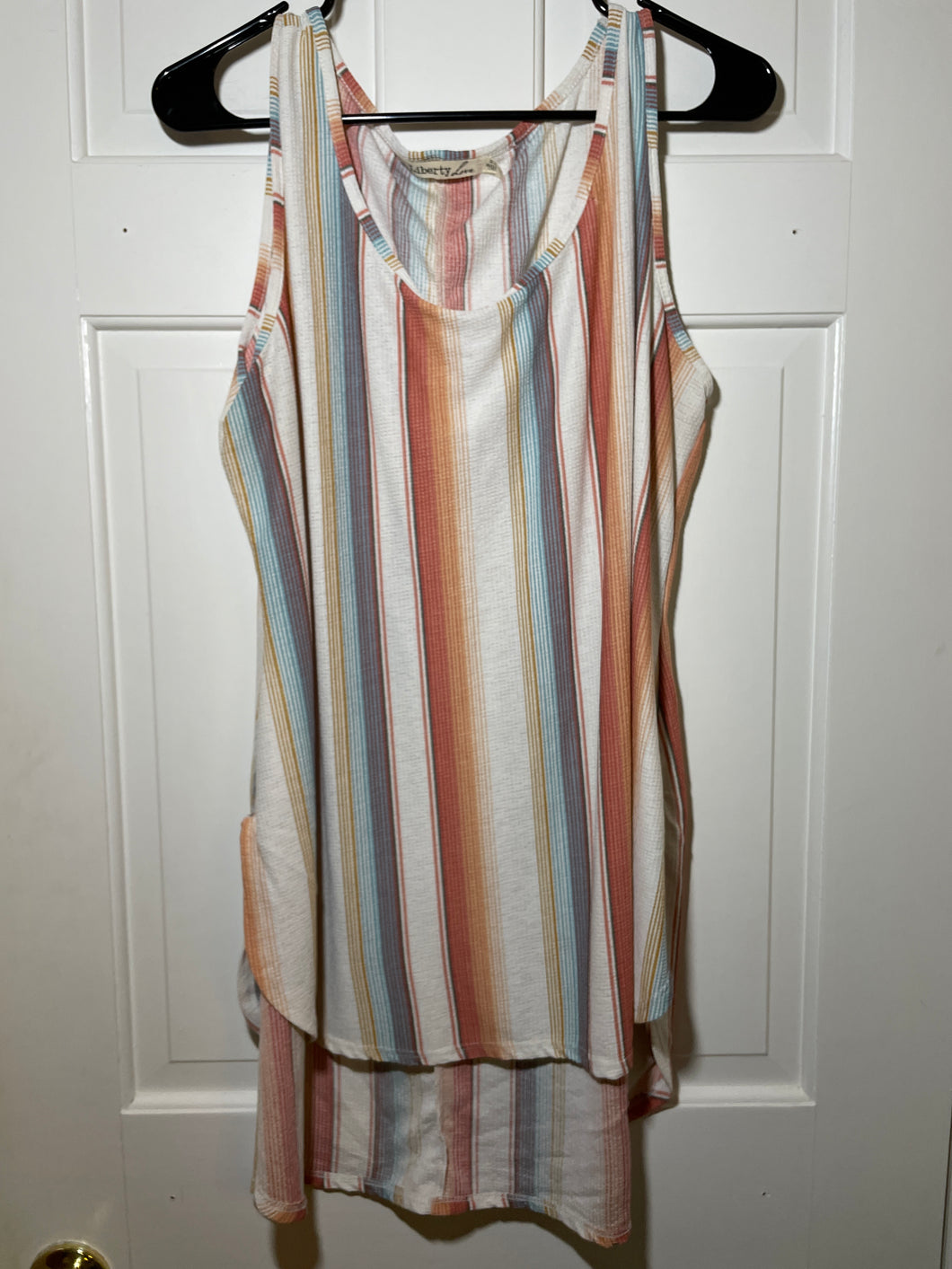 Liberty Love Sleeveless Top - Peach/Blue Multi - size Women XXL (20-22)