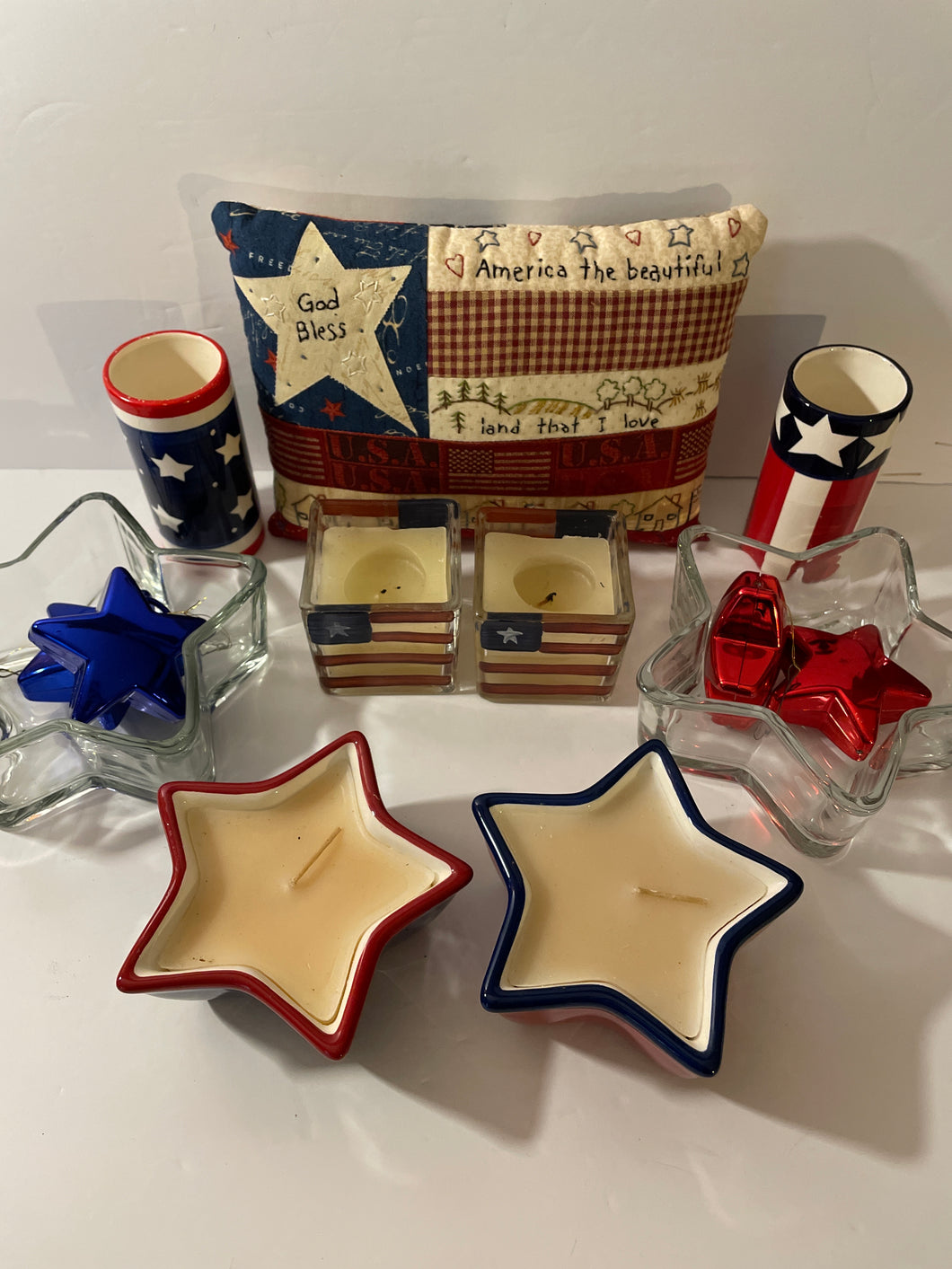 13pc 4th of July Decor 1 Pillow/ 4 Candles /