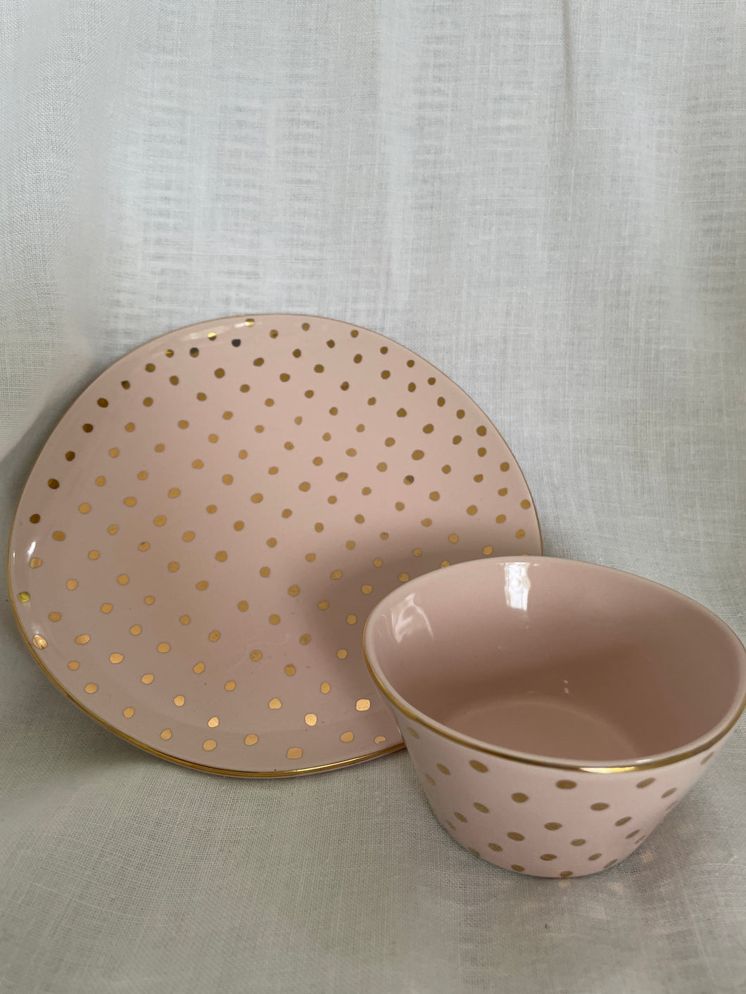 2pc Ceramic Vanity Set Pink/Gold Dots