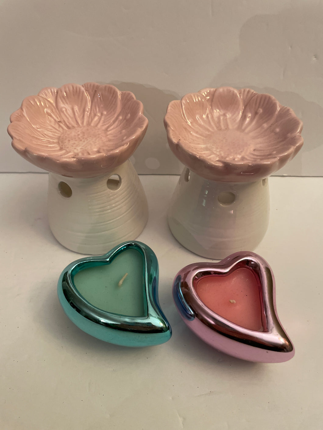 2 Pink Flower / Tealight Ceramic Decor