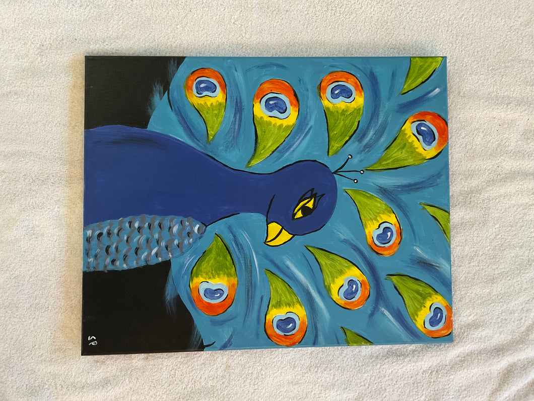 Peacock hand painted 16x20