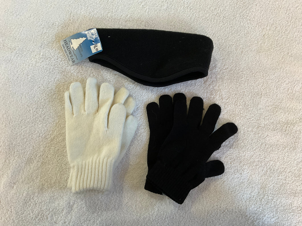 Blk headband, blk gloves & cream gloves
