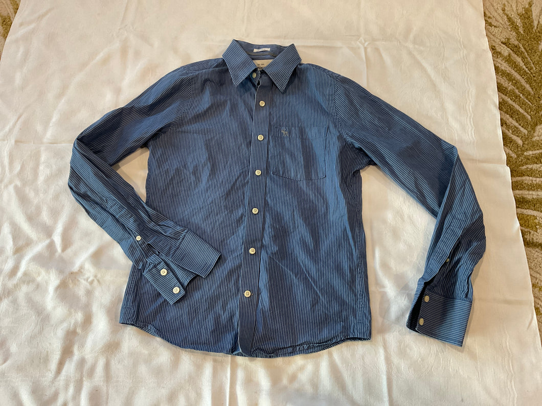 Ab & Fitch Ls but dw shi rt blu w wht stripes - size Mens S