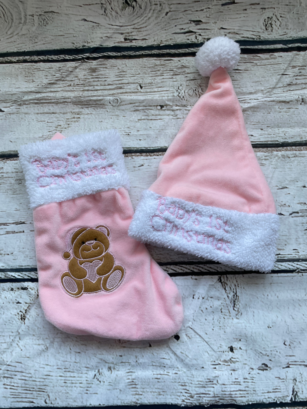 Baby's first Christmas Stocking and hat