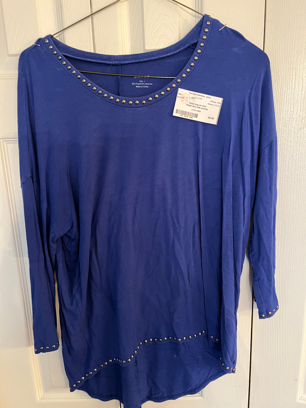 Grace long slv shirt Bright blue with accents - size Women L (12)