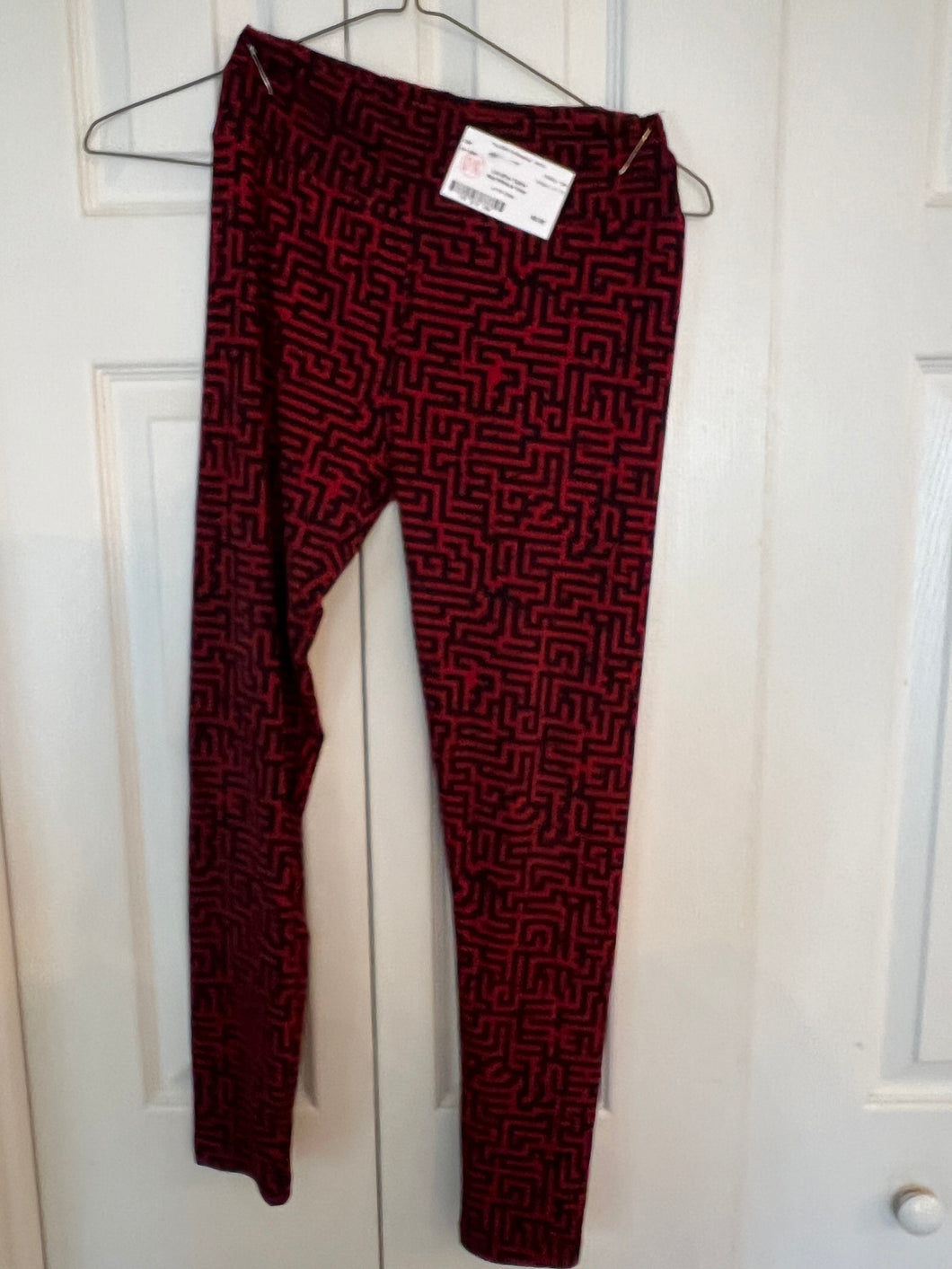 LuLaRoe Tights Red W/black lines - size Junior Girls L (11-13)