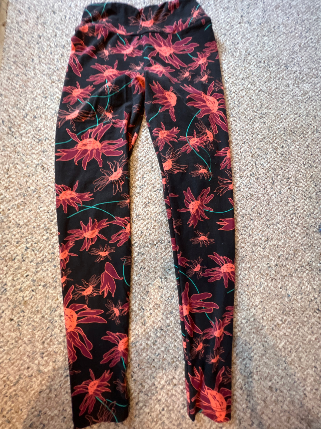 LuLaRoe Tights dark brown/orange flower - size Women L (12)