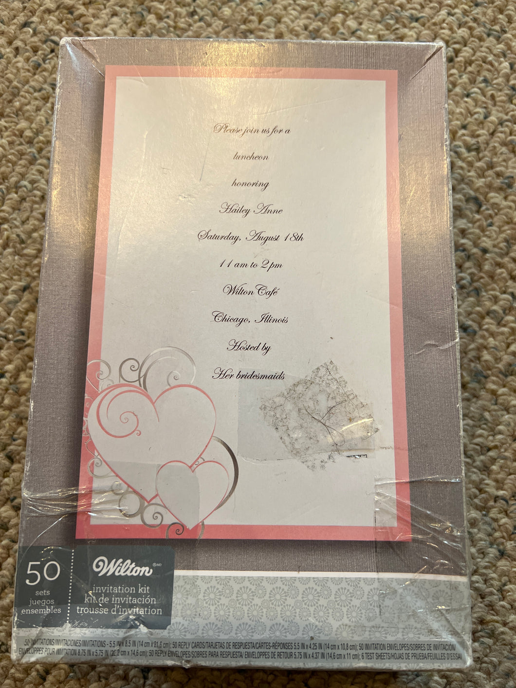 NEW WILTON INVITATIONS PINK W/HEARTS