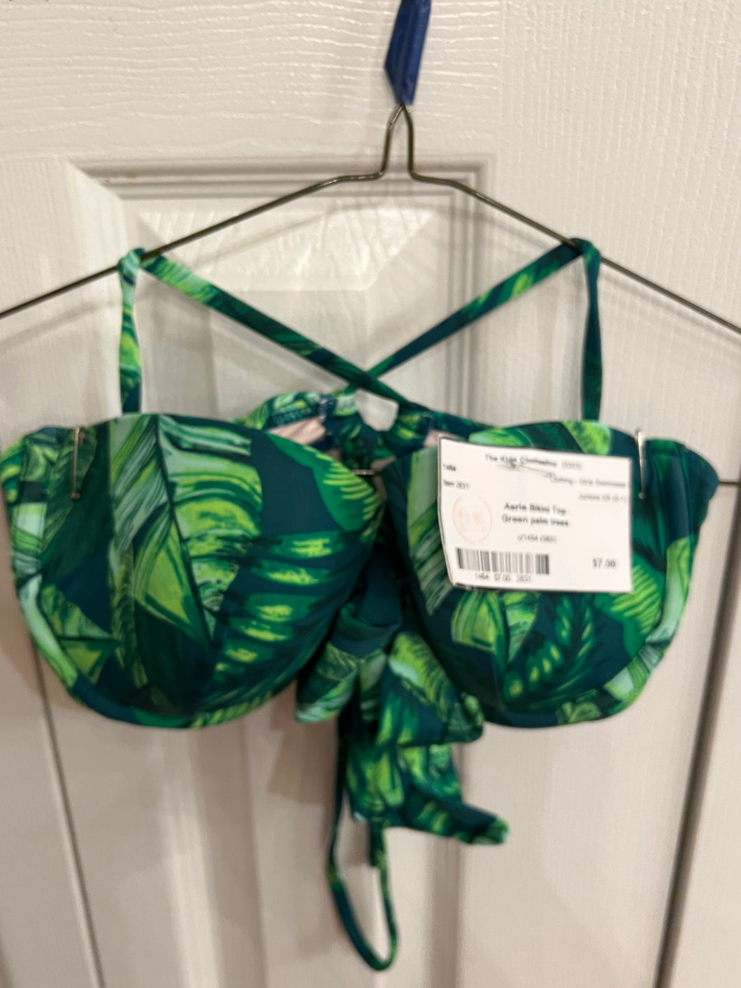 Aerie Bikini Top Green palm trees - size Junior Girls XS (0-1)