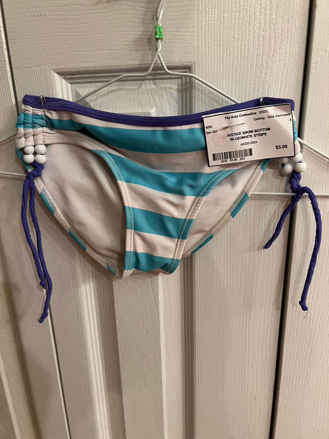 JUSTICE BIKINI BOTTOM BLUE/WHITE STRIPE - size Kids 8