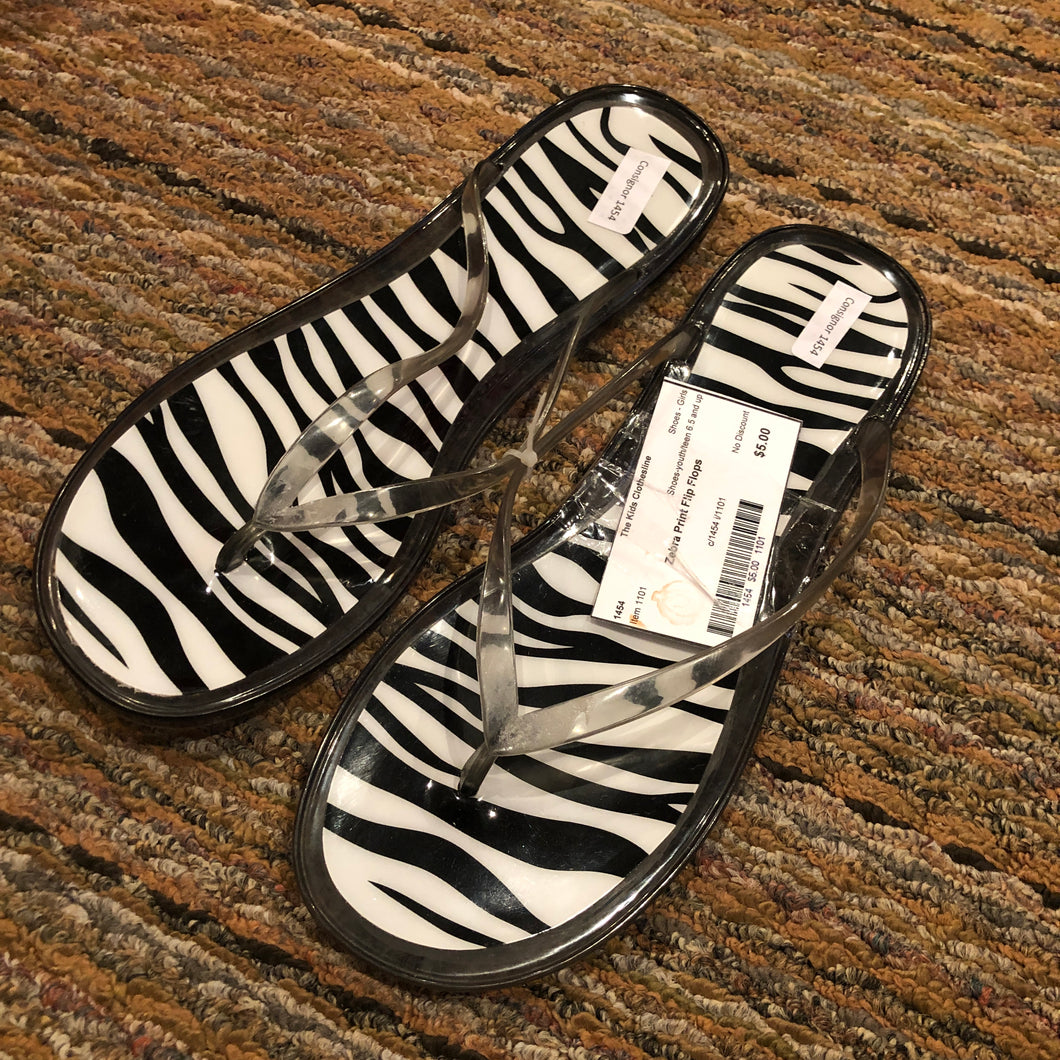 Zebra Print Flip Flops - size Shoes-Womens 8.5