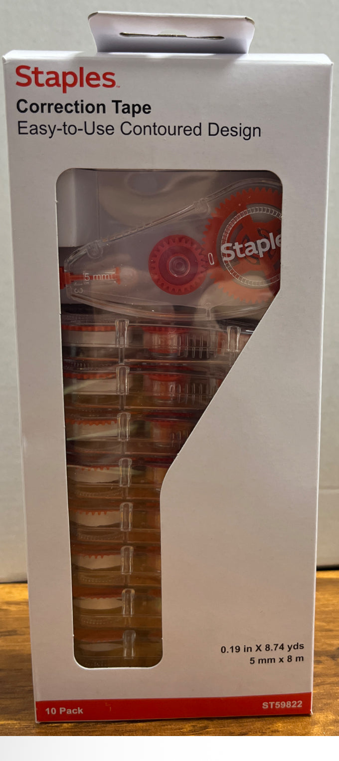 NEW! Staples Correction Tape, White, 10/Pack.