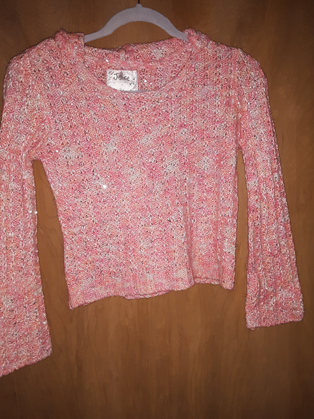 PEACH AND PINK SPARKLY HOODED SWEATER - size Kids 8