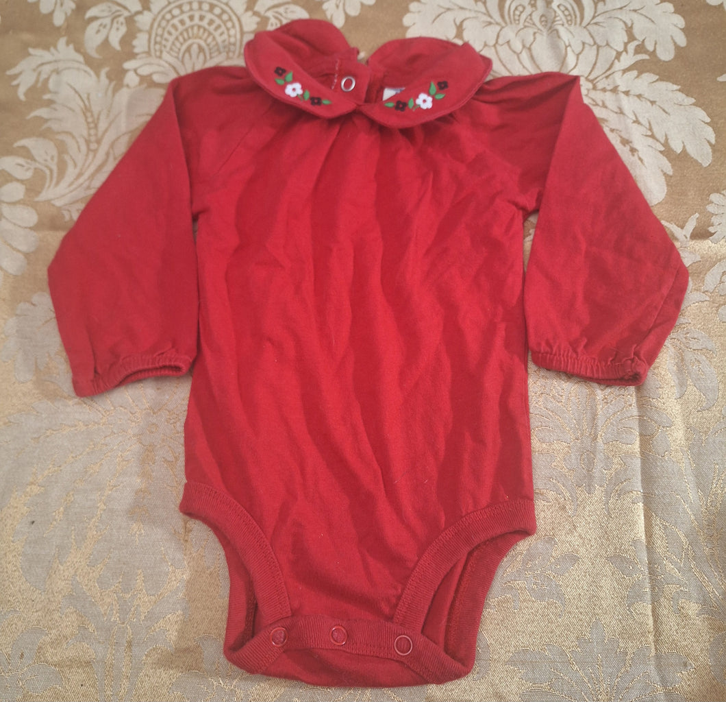 OSH KOSH RED ONSIE W/ FLORAL COLLAR - size 12 Months