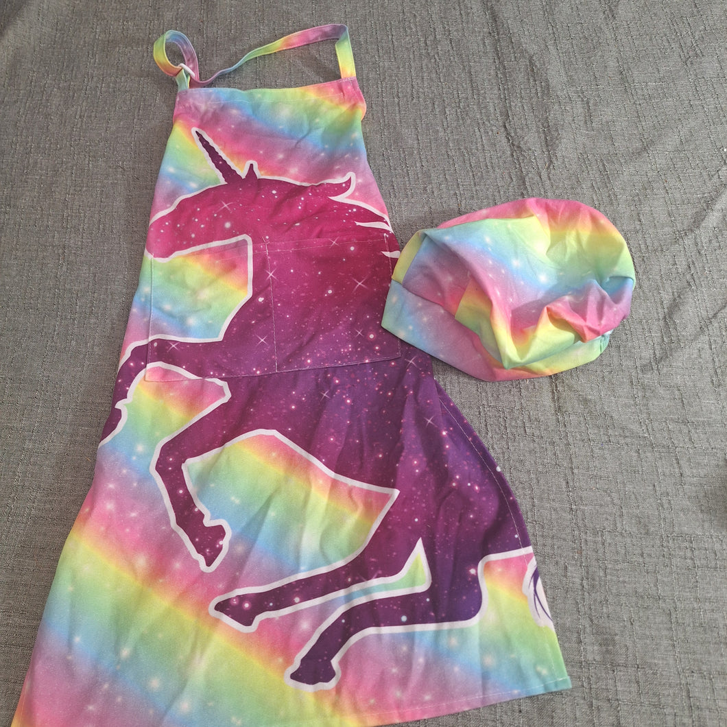 RAINBOW UNICORN APRON AND CHEFS HAT 27 1/2