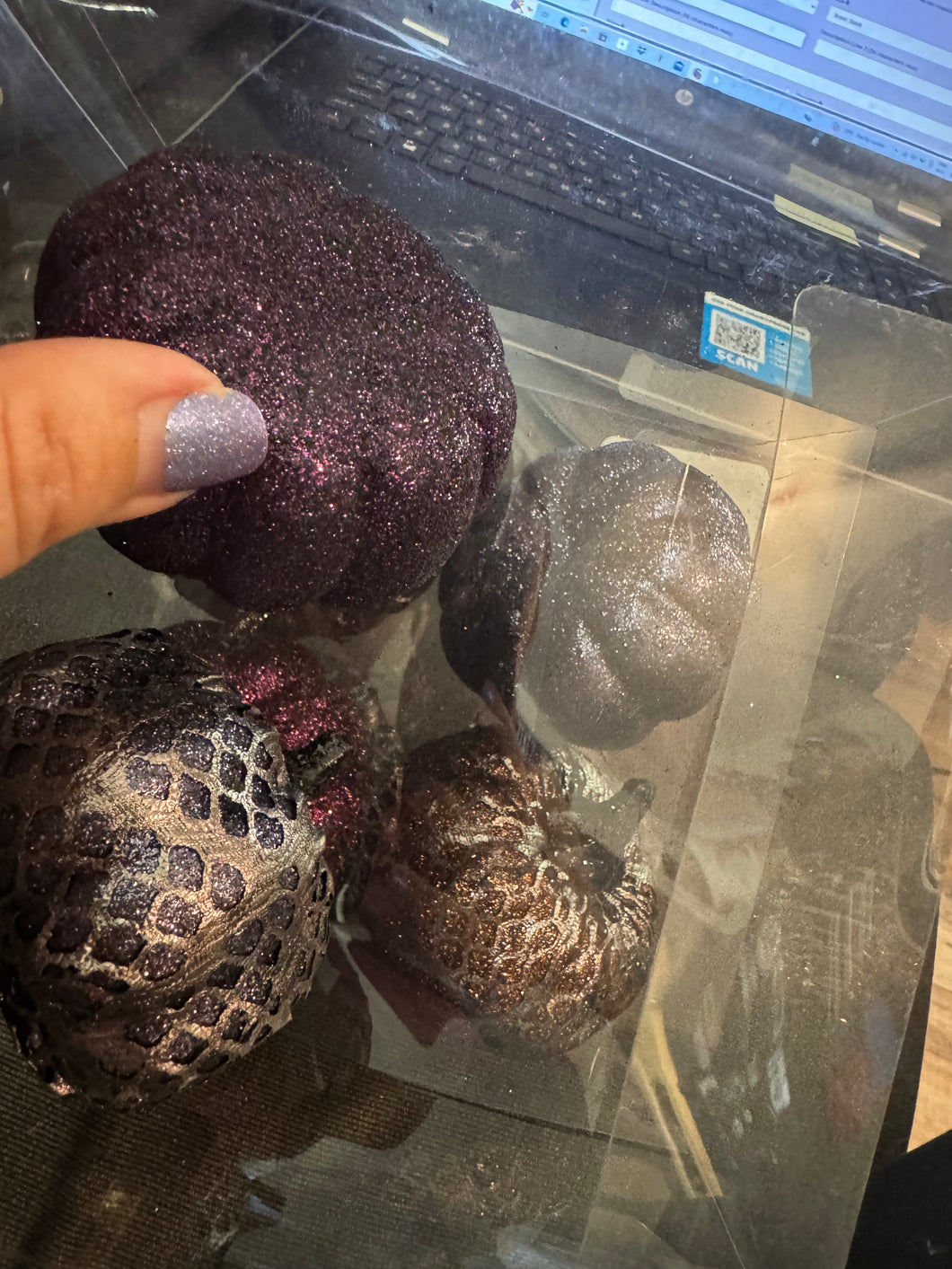 set of 6 mini pumpkins purple, orange, black