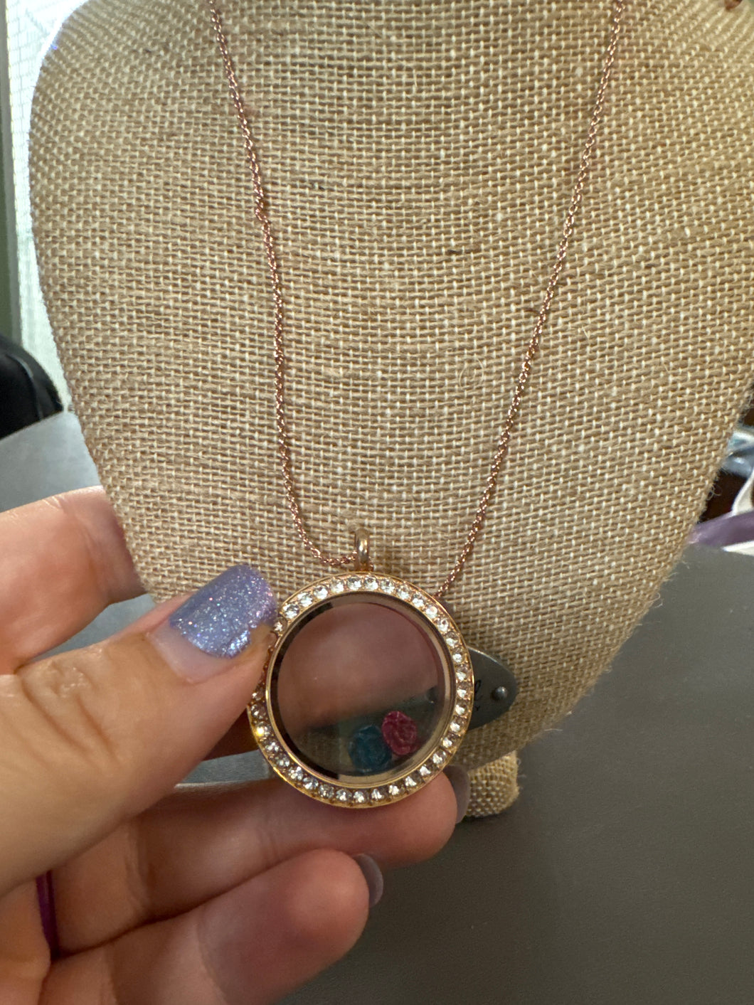 Rose gold Origami owl Chain & large locket w/